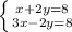 \left \{ {{x+2y=8} \atop {3x-2y=8}} \right.\\