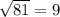 \sqrt{81} = 9