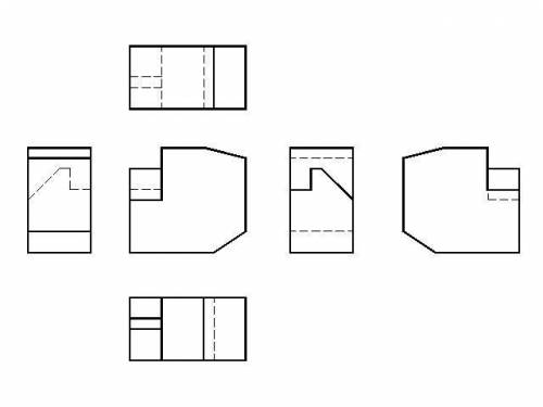 Черчение. Построить 6 видов( сверху,снизу, слева,справа,сзади,спереди) детали, размеры свои.
