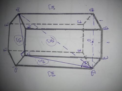В правильной шестиугольной призме ABCDEFA1B1C1D1E1F1 рёбра основания равны 1, а боковые рёбра равны