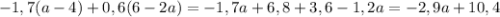 -1,7(a-4)+0,6(6-2a)=-1,7a+6,8+3,6-1,2a=-2,9a+10,4