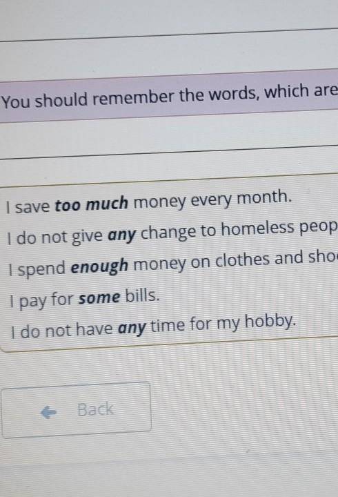 Mark the quantifiers in the sentences. 1) I save too much money every month. I do not give any chang