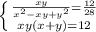 \left \{ {\frac{xy}{x^2-xy+y^2}=\frac{12}{28 } \atop {xy(x+y)=12}} \right.