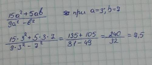 Найдите значение выражения 15а2+5ab/9a2-b2 при a=3;b=7￼