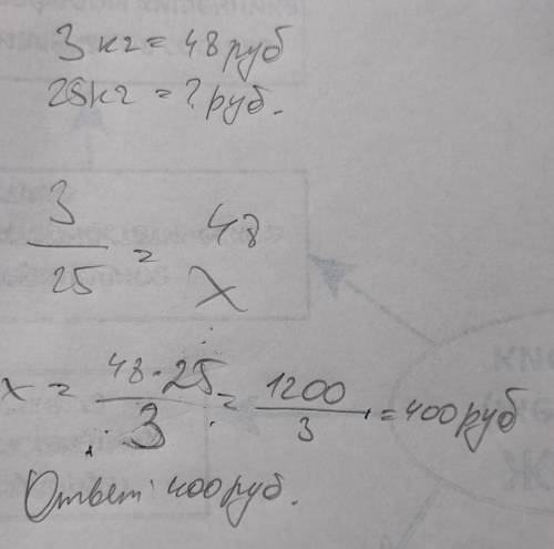 За 3 кг картошки заплатили 48 руб. Сколько стоят 25 кг картошки? (Составь пропорцию для решения зада