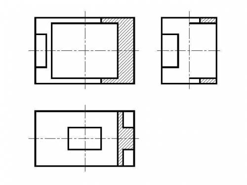 надо:-начертить эскиз детали в 3 видах-на 3 изображениях совместить половину вида с половиной разрез