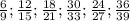 \frac{6}{9};\frac{12}{15};\frac{18}{21};\frac{30}{33};\frac{24}{27};\frac{36}{39}