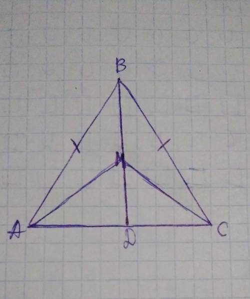 В равнобедренном треугольнике АВС с основанием АС на биссектрисе BD выбрана точка М. Докажите равенс