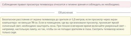 Выбери пункты, которые необходимо соблюдать при организации просмотра мультфильма. Верных ответов: 3