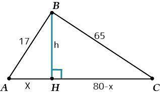 Сторони трикутника дорівнюють 17 см, 65 см, 80 см. Знайдіть висоту, опущену на сторону завдовжки 80