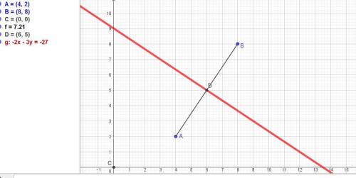 Напиши уравнения прямой ax+by+c=0,все точки которой находятся на равных расстояниях от точек A(4;2)