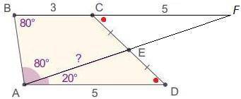 В трапеции АВСD точка Е – середина боковой стороны СD, причем угол ЕАD равен 20˚, а угол ВАЕ равен 8