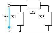 1. В указанной схеме определите ток источника, если U = 30 В; R1 = 8 Ом R2 = R3 = 4 Ом 2. Для указан