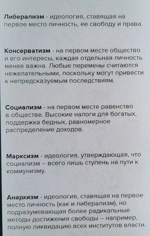 с Историей(( Мне нужно заполнить таблицу, напишите социальную базу 1) либерализма 2) консерватизма 3