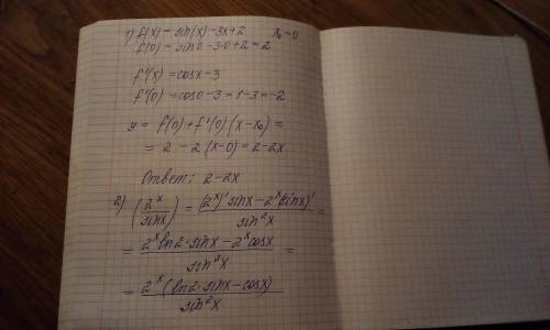 1) Записать уравнение касательной к графику функции в точке х⁰ = 0.2) Найти производную функции ​