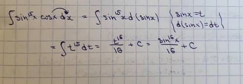 Найдите интеграл методом замены переменной ∫sin^15xcos x dx