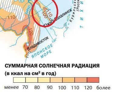 Колличество суммарной солнечной радиации острова Сахалин​