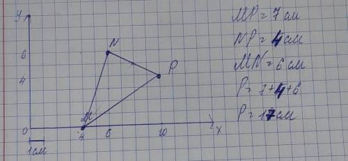 Найдите периметр треугольника MNP,если M(4;0) N(6;6) P(10;4)​