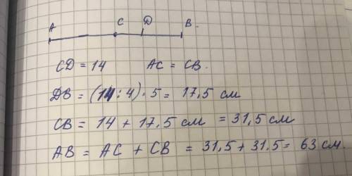 На прямой отложены два равных отрезка AC и CB На отрезке CB взята точка D, которая делит его в отнош