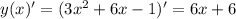 y(x)'=(3x^{2} +6x-1)'=6x+6