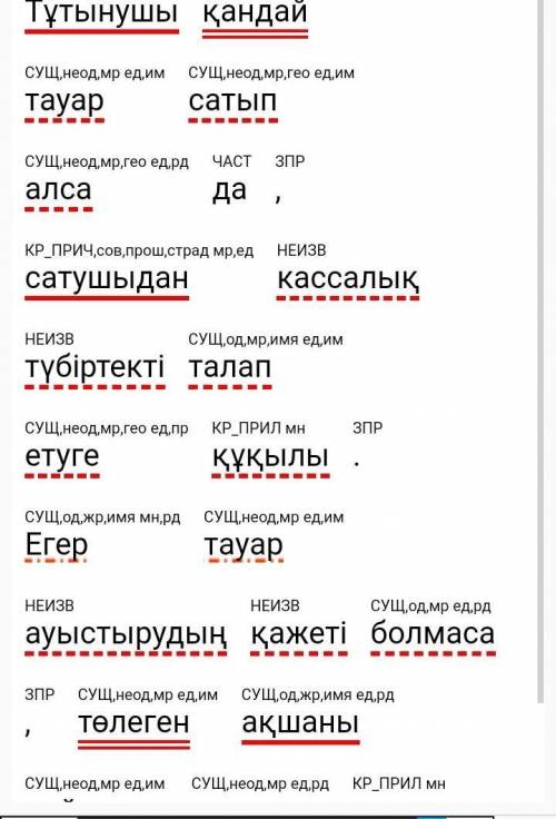 Сөйлемге морфологиялық және синтаксистік талдау жасау. Тұтынушы қандай тауар сатып алса да, сатушыда