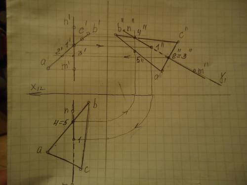 Построить проекции точки пересечения mn с плоскостью, заданной треугольником abc, соблюдая условия в