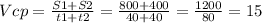 Vcp=\frac{S1+S2}{t1+t2} = \frac{800+400}{40+40} = \frac{1200}{80} =15