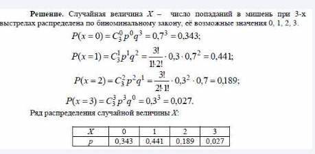 Стрелок производит 4 выстрела по мишени вероятность попадания в мишень при каждом выстреле равна 0,3