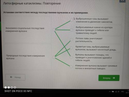 Установи соответствие между последствиями вулканов и их примерами.​