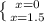 \left \{ {{x=0} \atop {x=1.5}} \right.