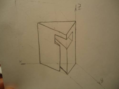 Построить три проекции призмы с вырезом и ее прямоугольную диметрию