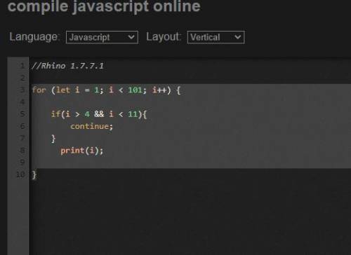 Выведем все числа от1 до100, кроме чисел от 5 до10 включительно. на JavaScript