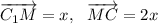 \overrightarrow{C_1M}=x,~~\overrightarrow{MC}=2x