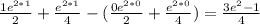 \frac{1e^{2*1}}{2} + \frac{e^{2*1}}{4} - ( \frac{0e^{2*0}}{2} + \frac{e^{2*0}}{4}) = \frac{3e^2-1}{4}