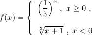 f(x)=\left\{\begin{array}{l}\Big(\dfrac{1}{3}\Big)^{x}\ ,\ x\geq 0\ ,\\\\\sqrt[3]{x+1}\ ,\ x