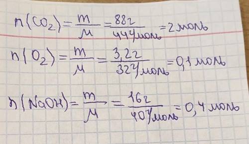 Найти моль88г СО 23.2г О 216г NaOH​