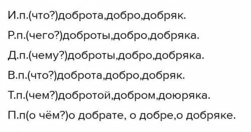 Просклоняйте имена существительные по образцу слова доброта добро добряк​