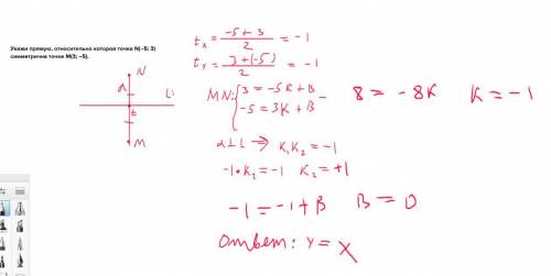 Укажи прямую, относительно которой точка N(–5; 3) симметрична точке M(3; –5).