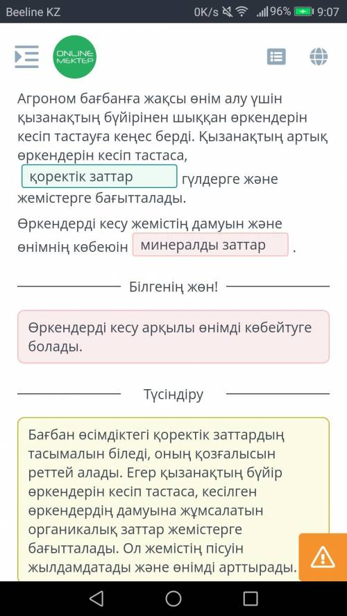 Бос орынға тиісті сөздерді орналастыр. Агроном бағбанға жақсы өнім алу үшін қызанақтың бүйірінен шық