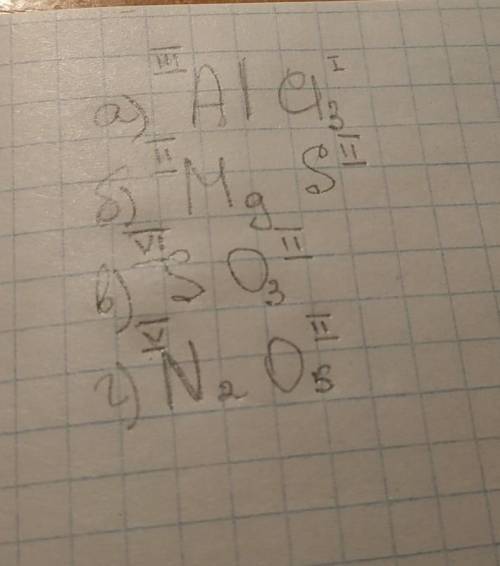 Определить валентности элементов по формуле вещества А) AICL3 Б) MgS В) SO3 Г) N2O5