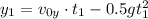 y_1 = v_{0y}\cdot t_1 -0.5gt_1^2