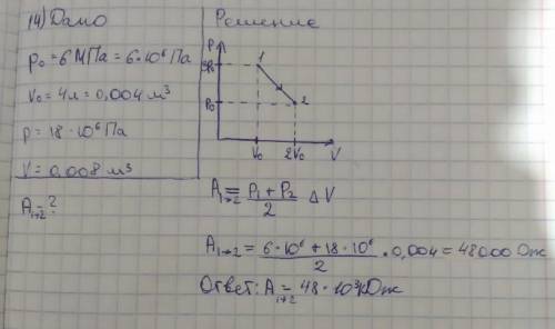 Определите работу газа, если его начальное давление 6 МПа, а объём в начальном состоянии был равен 4
