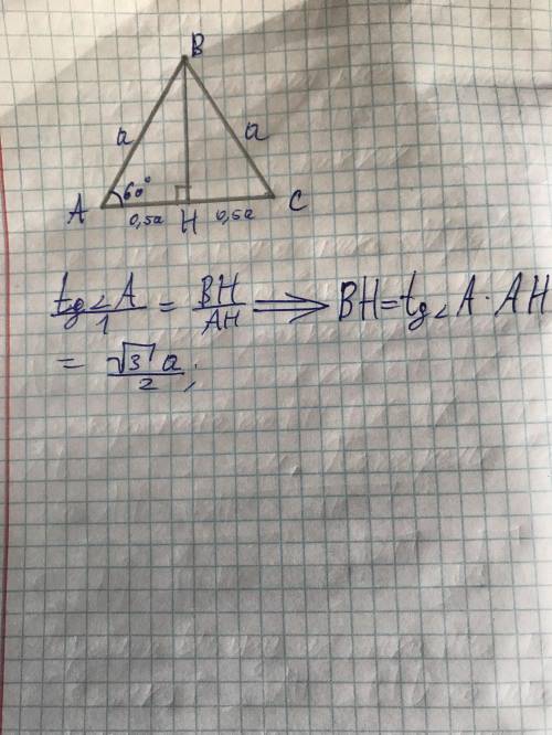 Найдите высоту равносторонннго треугольника со стороной а​