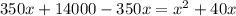 350x + 14000 - 350x = {x }^{2} + 40x