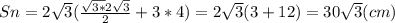 Sn = 2\sqrt{3} (\frac{\sqrt{3*}2\sqrt{3} } 2}+3*4)= 2\sqrt{3} (3+12) = 30\sqrt{3} (cm)