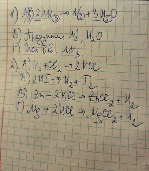 1. В уравнении реакции 2NH3 = N2 + 3H2: А) подчеркните коэффициенты; Б) выделите знаком О индексы; В