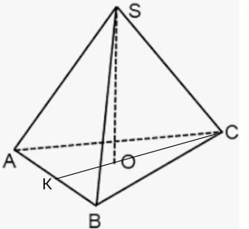 точка S розміщена на відстані корінь 5 см від вершин правильного трикутника авс. знайдіть відстань в