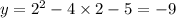 y = {2}^{2} - 4 \times 2 - 5 = - 9