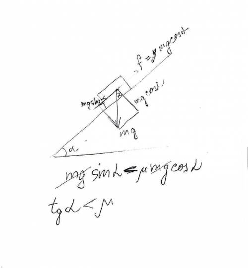 На наклонной плоскости неподвижно лежит брусок. Коэффициент трения бруска о плоскость 0,4. При каких