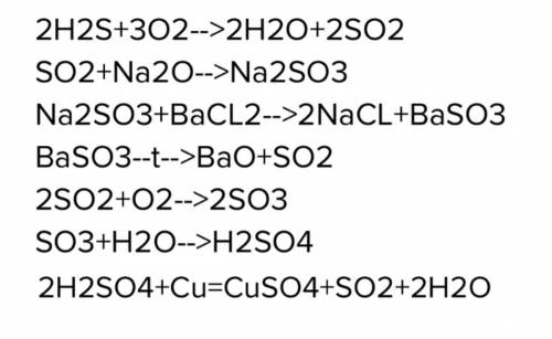 Складіть рівняння реакцій для здійснення перетворень: H2S → SO2 → Na2SO3 → BaSO3 → S02 → S03 → H2SO4